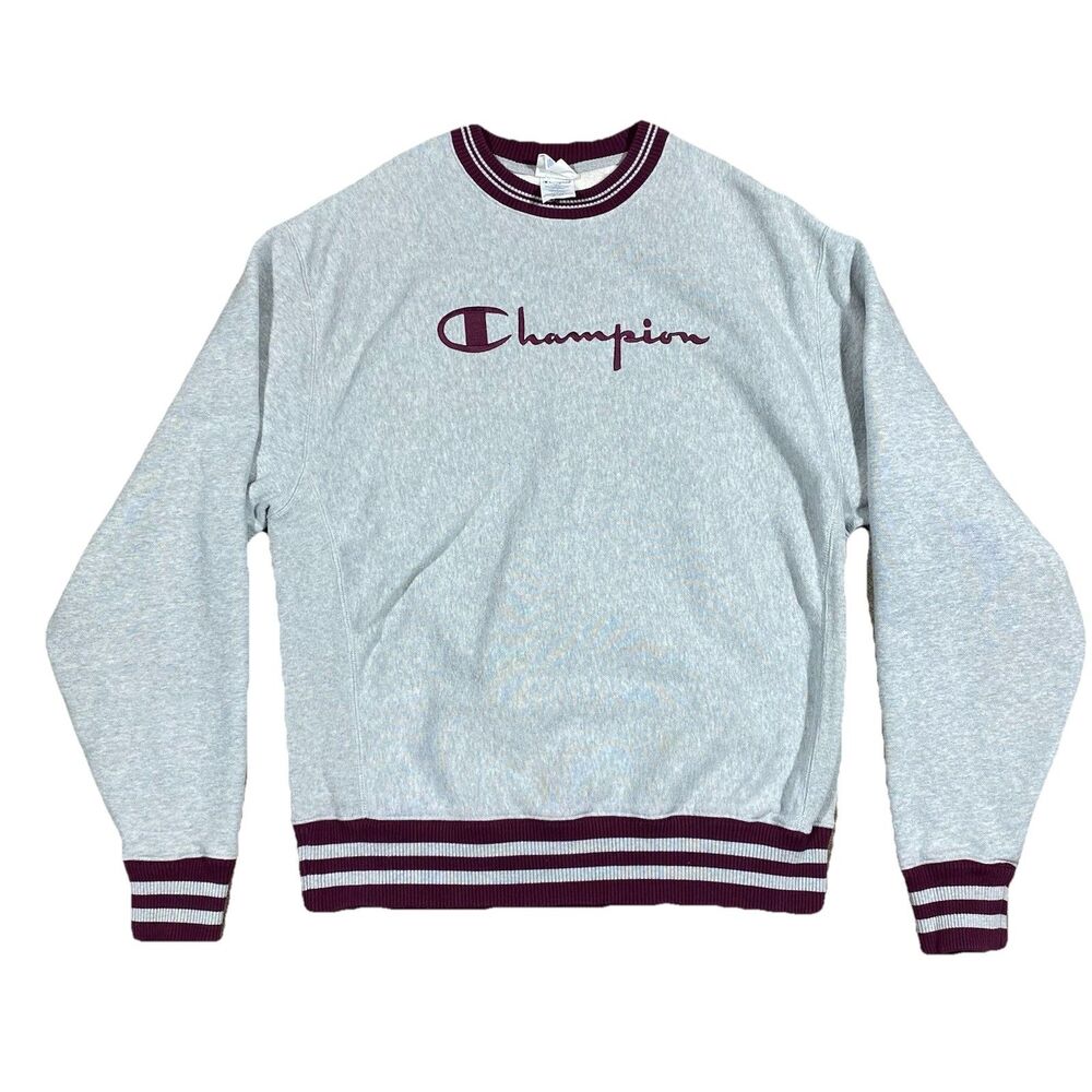 VTG Champion Reverse Weave Sweatshirt Large Gray Burgundy Trim Crewneck